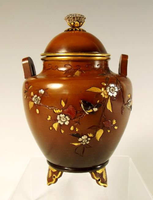 japanese meiji period bronze onlaid koro and cover - CATEGORY: ANTIQUE METAL - DATED 1890