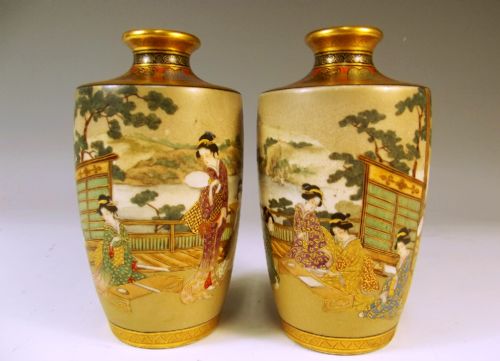 pair japanese satsuma vases by okamoto ryozan - CATEGORY: ANTIQUE VASES - DATED 1890