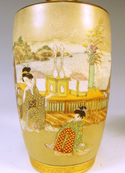 PAIR JAPANESE SATSUMA VASES BY OKAMOTO RYOZAN - ADDITIONAL PHOTO 3