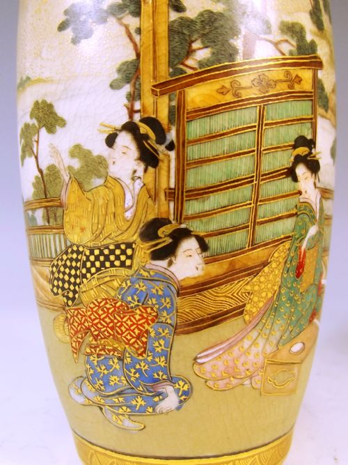 PAIR JAPANESE SATSUMA VASES BY OKAMOTO RYOZAN - ADDITIONAL PHOTO 5
