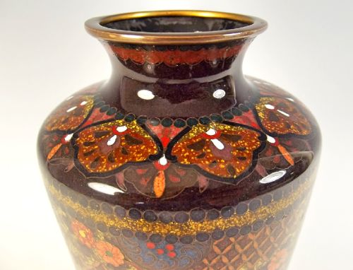 JAPANESE MEIJI PERIOD CLOISONNE ENAMEL VASE SIGNED - ADDITIONAL PHOTO 1