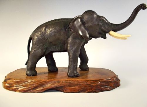 japanese meiji period bronze elephant okimono on stand - CATEGORY: ANTIQUE METAL - DATED 1890