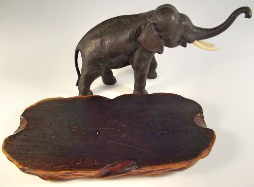 JAPANESE MEIJI PERIOD BRONZE ELEPHANT OKIMONO ON STAND - ADDITIONAL PHOTO 7