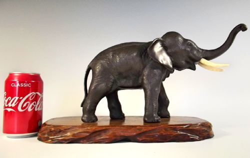JAPANESE MEIJI PERIOD BRONZE ELEPHANT OKIMONO ON STAND - ADDITIONAL PHOTO 8