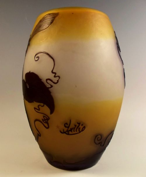 4 COLOUR GALLE CAMEO GLASS BARREL VASE - ADDITIONAL PHOTO 5