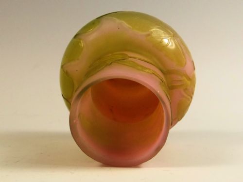 EMILE GALLE GREEN ON PINK CAMEO GLASS VASE - ADDITIONAL PHOTO 4