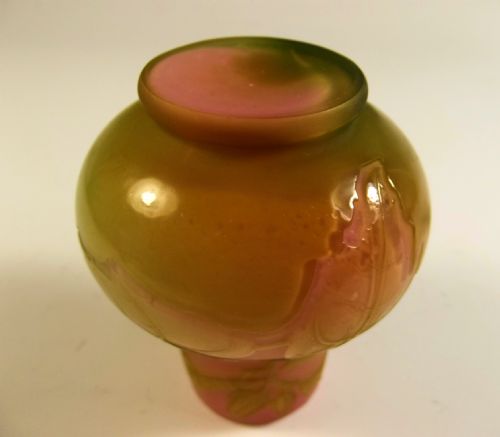 EMILE GALLE GREEN ON PINK CAMEO GLASS VASE - ADDITIONAL PHOTO 5