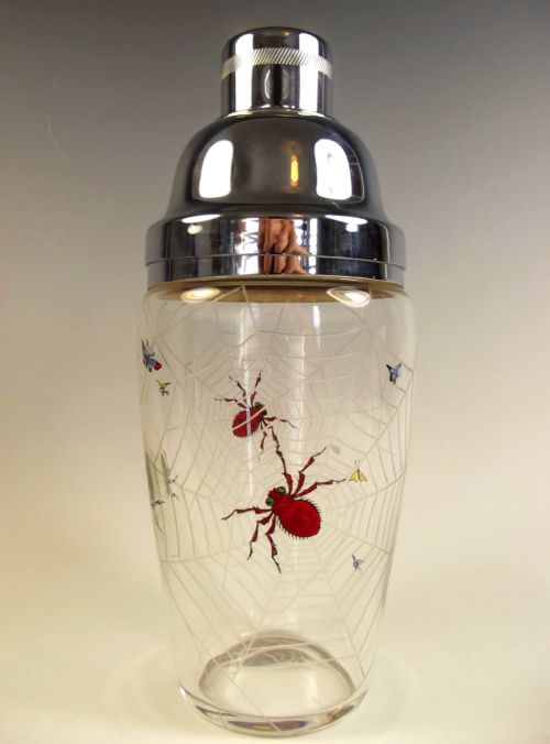 STUART GLASS ETCHED ENAMEL SPIDER COCKTAIL SHAKER GLASSES - ADDITIONAL PHOTO 1