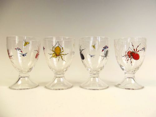 STUART GLASS ETCHED ENAMEL SPIDER COCKTAIL SHAKER GLASSES - ADDITIONAL PHOTO 2