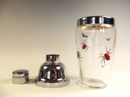 STUART GLASS ETCHED ENAMEL SPIDER COCKTAIL SHAKER GLASSES - ADDITIONAL PHOTO 4
