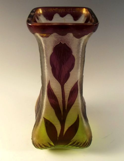 LEGRAS GREEN FLASHED MAUVE OVER CLEAR CAMEO GLASS VASE - ADDITIONAL PHOTO 2