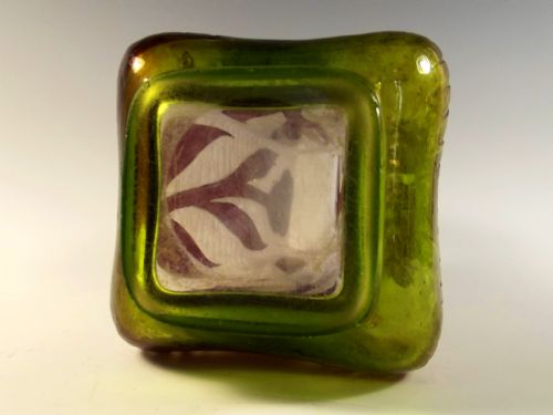 LEGRAS GREEN FLASHED MAUVE OVER CLEAR CAMEO GLASS VASE - ADDITIONAL PHOTO 5