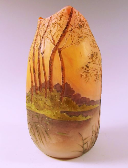 legras landscape cameo glass vase - CATEGORY: ANTIQUE GLASS - DATED 1900
