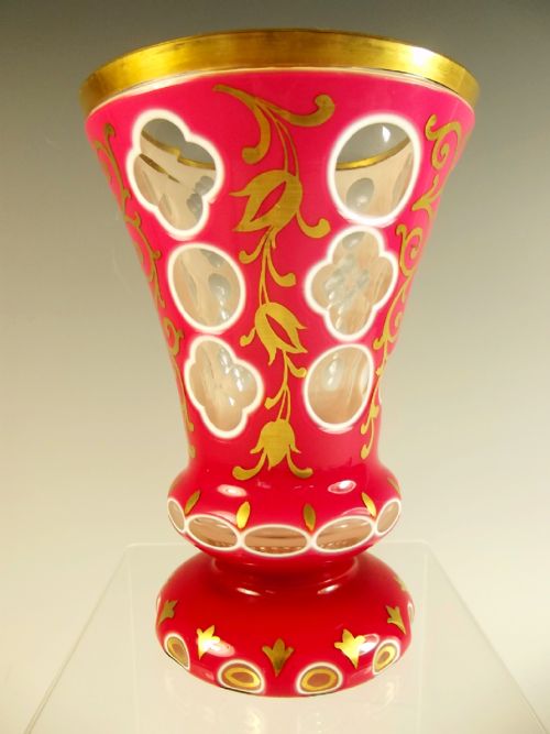 19th c bohemian triple cased cuttoclear pink glass goblet vase - CATEGORY: ANTIQUE GLASS - DATED 1890