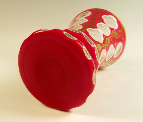 19TH C BOHEMIAN TRIPLE CASED CUTTOCLEAR PINK GLASS GOBLET VASE - ADDITIONAL PHOTO 4