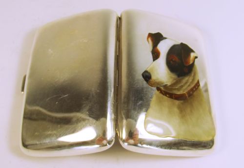 1891 ENGLISH HALLMARKED SILVER ENAMEL JACK RUSSELL CIGARETTE CASE - ADDITIONAL PHOTO 1