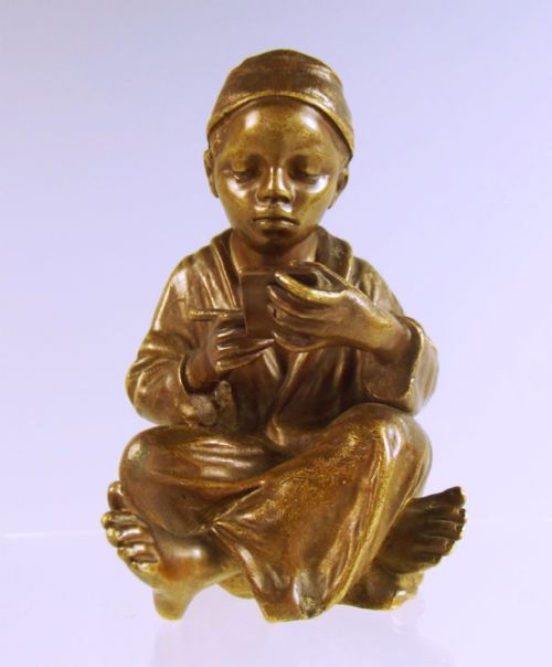 19th c austrian bronze of a boy writing - CATEGORY: ANTIQUE METAL - DATED 1890