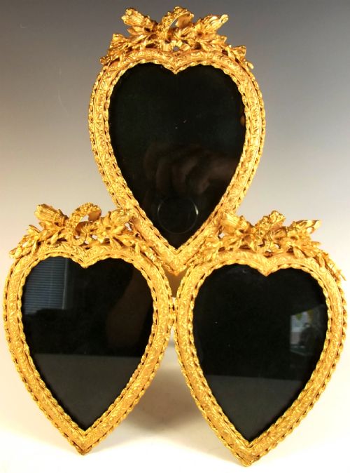 large 19th c french ormolu trio of hearts picture frame - CATEGORY: ANTIQUE MISCELLANEOUS - DATED 1890