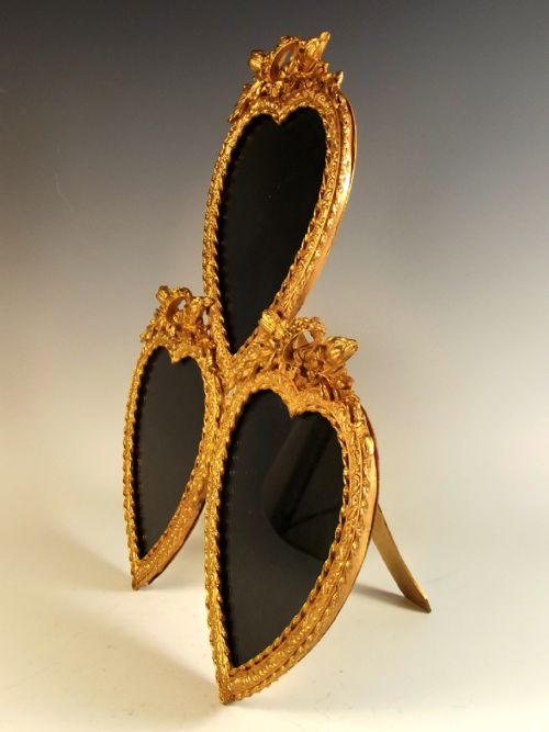 LARGE 19TH C FRENCH ORMOLU TRIO OF HEARTS PICTURE FRAME - ADDITIONAL PHOTO 1