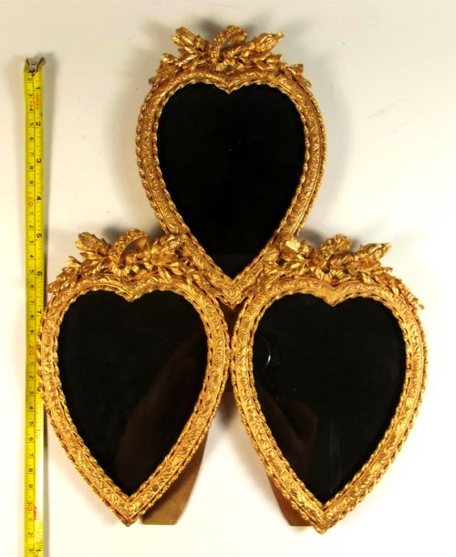 LARGE 19TH C FRENCH ORMOLU TRIO OF HEARTS PICTURE FRAME - ADDITIONAL PHOTO 4