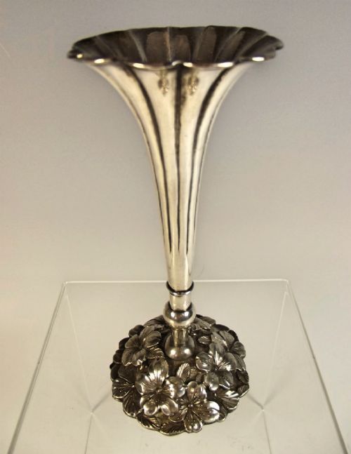 japanese meiji period pure silver prunus vase by konoike - CATEGORY: ANTIQUE VASES - DATED 1880