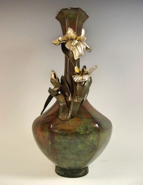 japanese meiji period bronze iris vase - CATEGORY: ANTIQUE VASES - DATED 1890