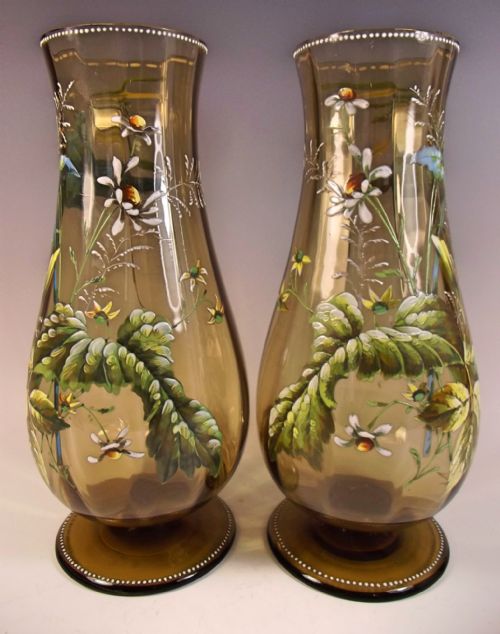 large true pair of harrach enamelled glass vases - CATEGORY: ANTIQUE GLASS - DATED 1890