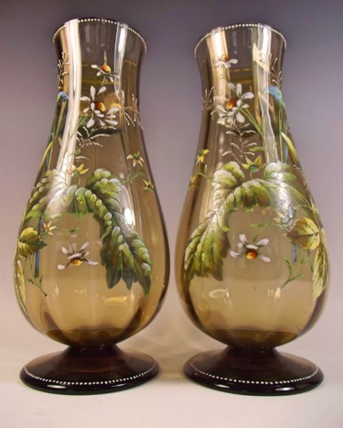 LARGE TRUE PAIR OF HARRACH ENAMELLED GLASS VASES - ADDITIONAL PHOTO 1