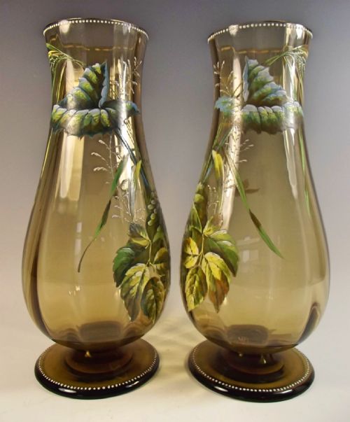 LARGE TRUE PAIR OF HARRACH ENAMELLED GLASS VASES - ADDITIONAL PHOTO 3