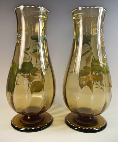LARGE TRUE PAIR OF HARRACH ENAMELLED GLASS VASES - ADDITIONAL PHOTO 5