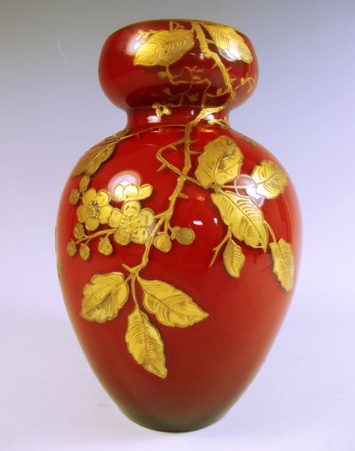 unusual harrach gilded peachblow glass vase - CATEGORY: ANTIQUE GLASS - DATED 1890