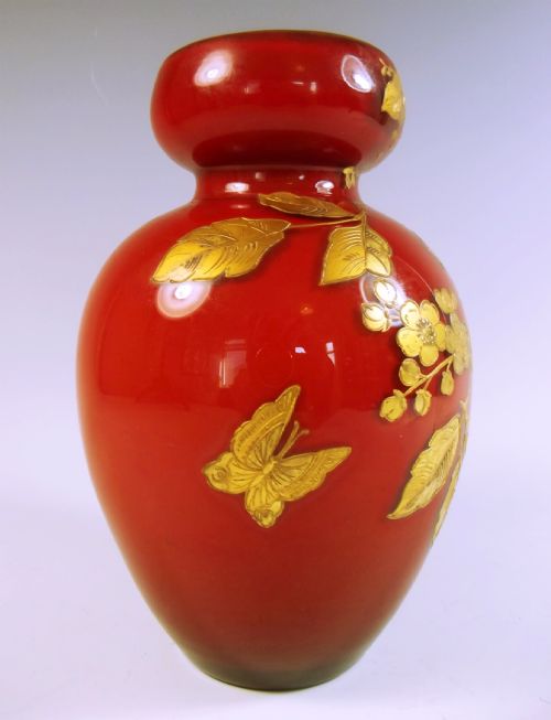 UNUSUAL HARRACH GILDED PEACHBLOW GLASS VASE - ADDITIONAL PHOTO 1