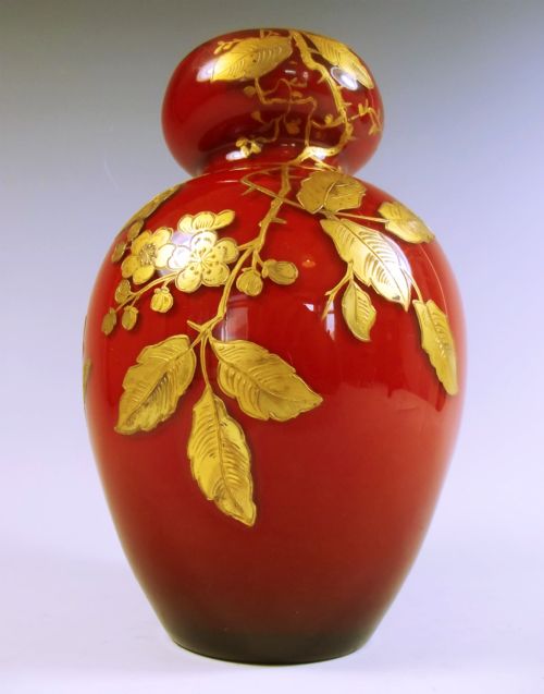 UNUSUAL HARRACH GILDED PEACHBLOW GLASS VASE - ADDITIONAL PHOTO 2
