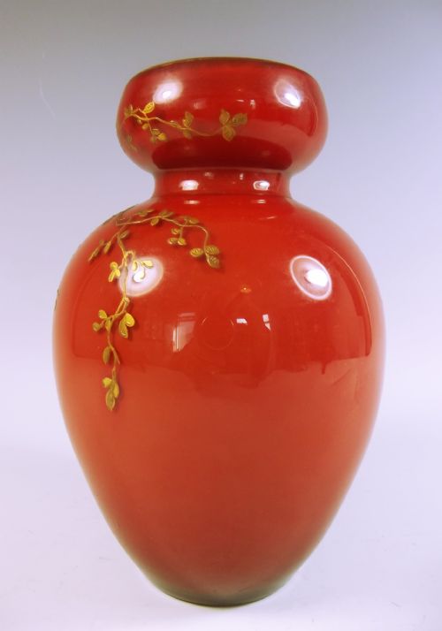 UNUSUAL HARRACH GILDED PEACHBLOW GLASS VASE - ADDITIONAL PHOTO 6