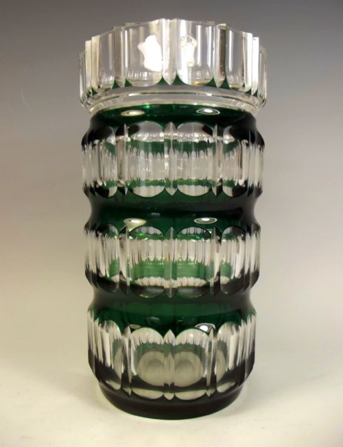 art deco green over clear glass val st lambert vase - CATEGORY: ANTIQUE GLASS - DATED 1930