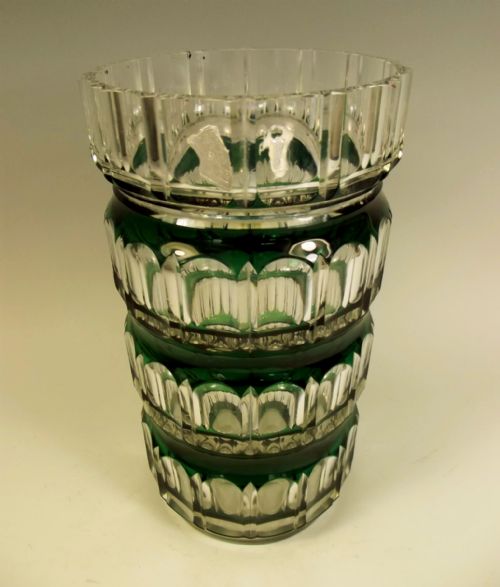 ART DECO GREEN OVER CLEAR GLASS VAL ST LAMBERT VASE - ADDITIONAL PHOTO 2
