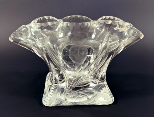 stevens and williams intaglio cut glass iris vase - CATEGORY: ANTIQUE GLASS - DATED 1900