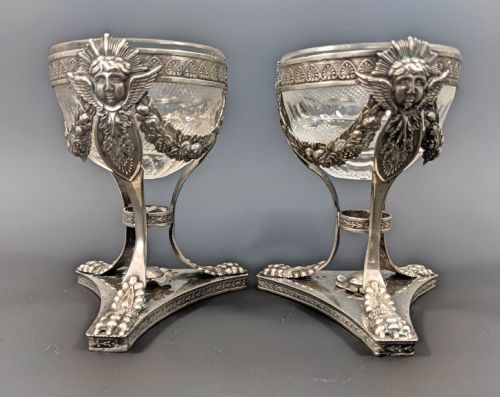 pair continental silver and cut glass salt cellars - CATEGORY: ANTIQUE SILVER - DATED 19TH CENTURY