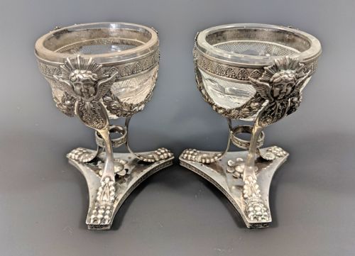 PAIR CONTINENTAL SILVER AND CUT GLASS SALT CELLARS - ADDITIONAL PHOTO 1