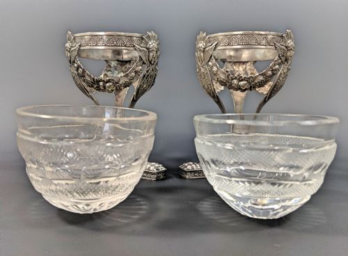 PAIR CONTINENTAL SILVER AND CUT GLASS SALT CELLARS - ADDITIONAL PHOTO 3