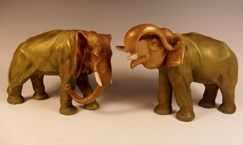 pair of royal dux porcelain elephants - CATEGORY: ANTIQUE CERAMICS - DATED 1910