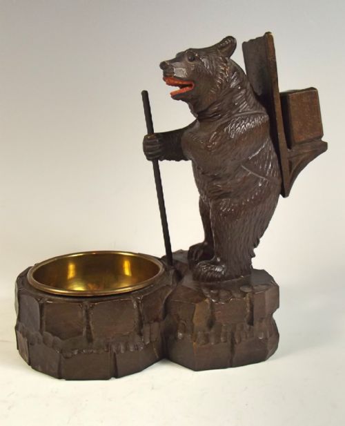 19TH C BLACK FOREST CARVED WOOD BEAR MATCHBOX HOLDER - ADDITIONAL PHOTO 1