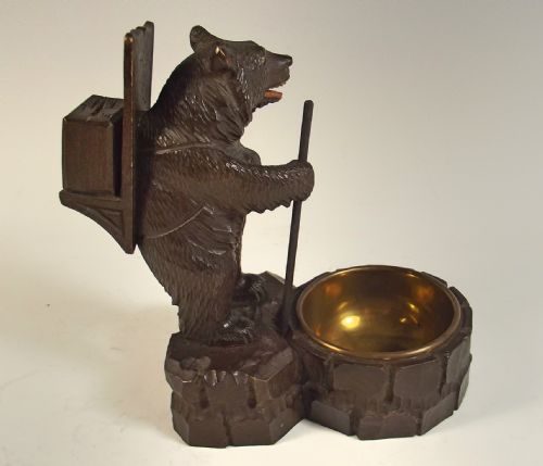 19TH C BLACK FOREST CARVED WOOD BEAR MATCHBOX HOLDER - ADDITIONAL PHOTO 2