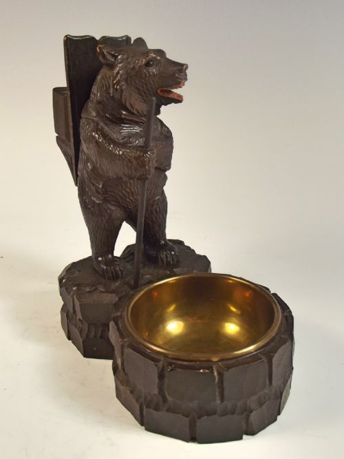 19TH C BLACK FOREST CARVED WOOD BEAR MATCHBOX HOLDER - ADDITIONAL PHOTO 3