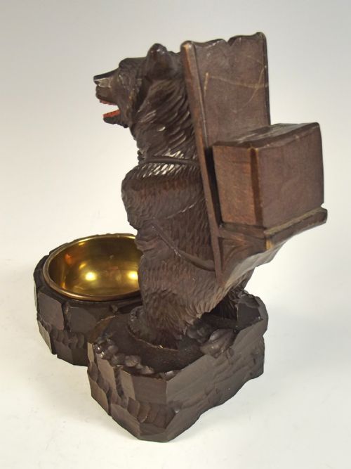 19TH C BLACK FOREST CARVED WOOD BEAR MATCHBOX HOLDER - ADDITIONAL PHOTO 4