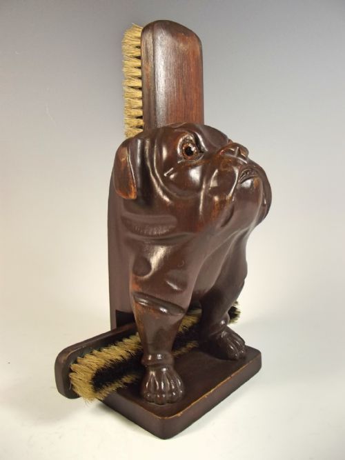 CONTINENTAL CARVED WOOD DOG CLOTHES BRUSH HOLDER - ADDITIONAL PHOTO 1