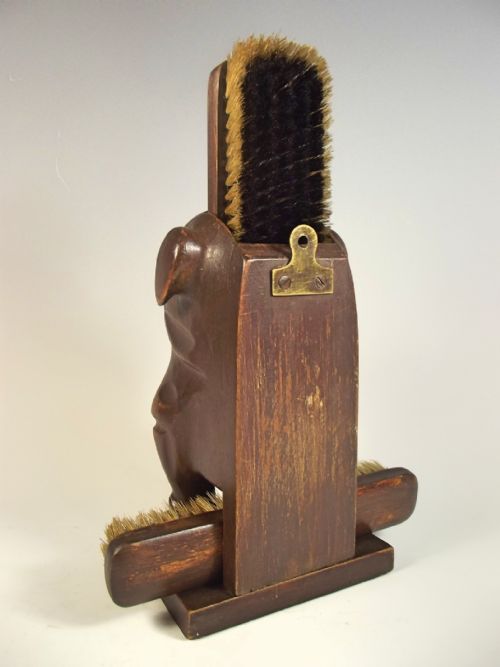CONTINENTAL CARVED WOOD DOG CLOTHES BRUSH HOLDER - ADDITIONAL PHOTO 2