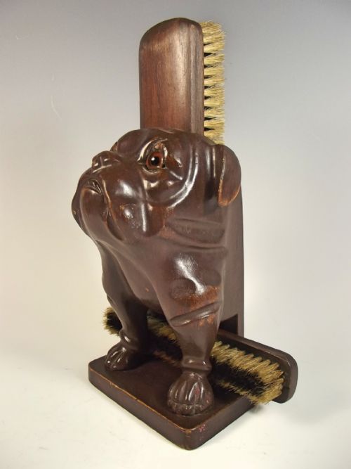 CONTINENTAL CARVED WOOD DOG CLOTHES BRUSH HOLDER - ADDITIONAL PHOTO 3