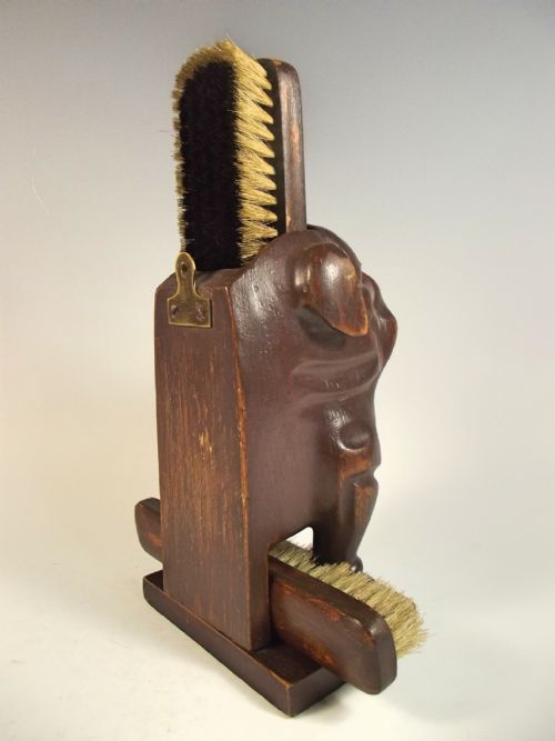 CONTINENTAL CARVED WOOD DOG CLOTHES BRUSH HOLDER - ADDITIONAL PHOTO 4