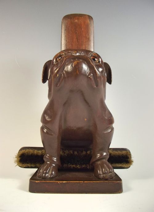 CONTINENTAL CARVED WOOD DOG CLOTHES BRUSH HOLDER - ADDITIONAL PHOTO 5